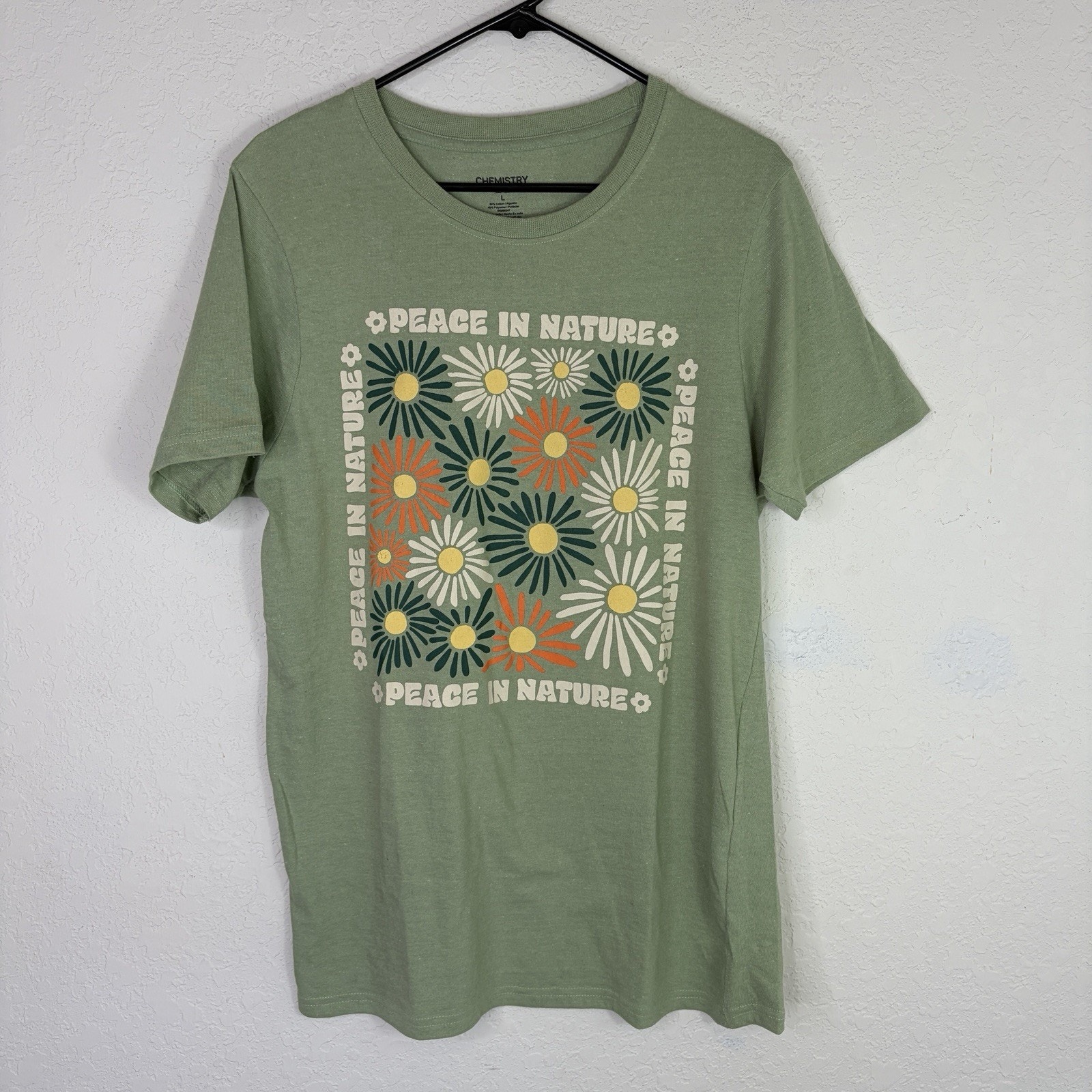 Chemistry Green Floral Graphic Print Tee Size L, Cotton Blend, Boho, Casual